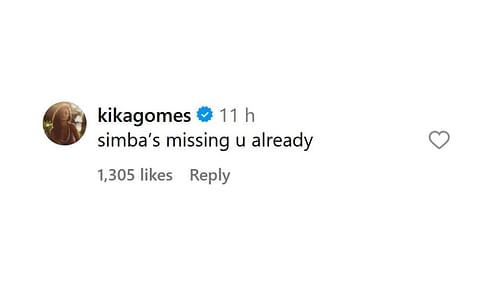 Kika Gomes's comment under Pierre Gasly's post (@kikagomes on Instagram)
