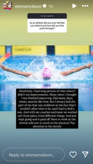 McKeon’s response to how she dealt with stagnation - Source: via @emmamckeon on Instagram