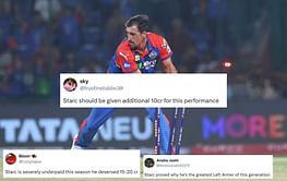 "Should be given additional 10cr for this performance" - Fans hail Mitchell Starc for clutch bowling in DC vs RR IPL 2025 match