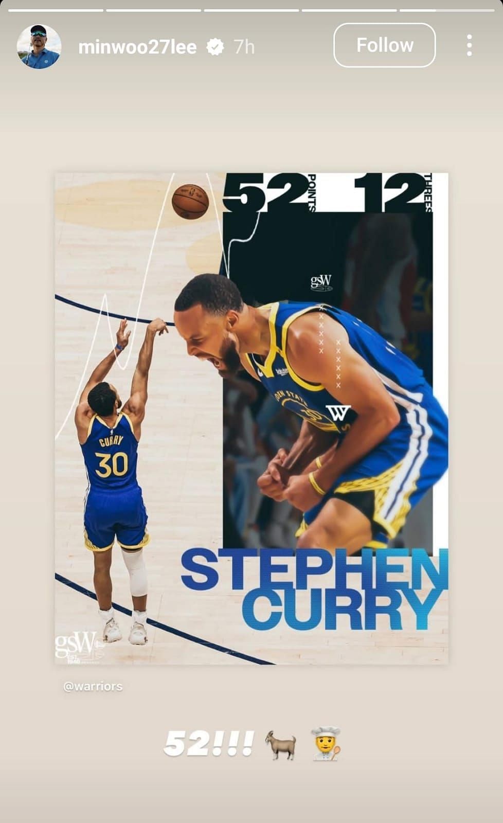 Stephen Curry ( via Min Woo Lee&#039;s Instagram story)