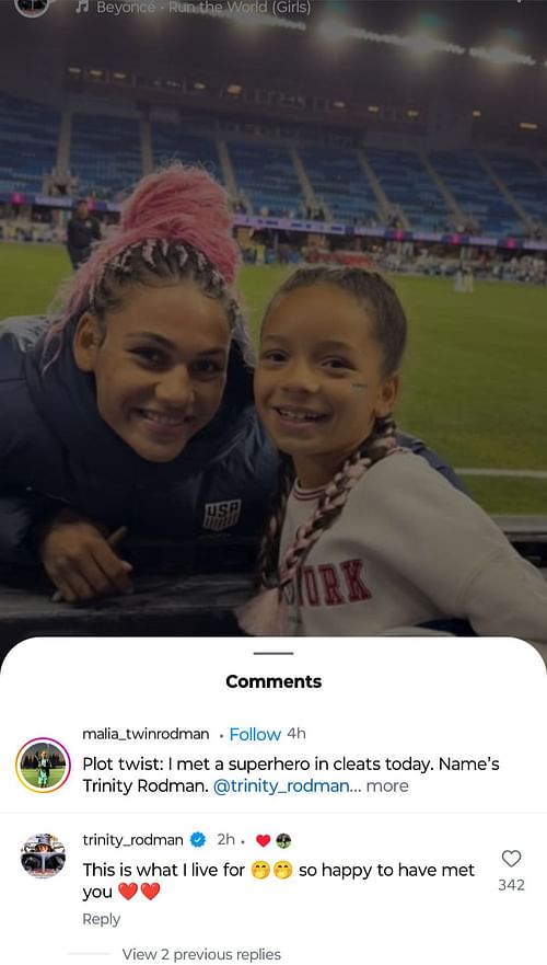 Ben Shelton's girlfriend, Trinity Rodman's comment | Image: Instagram