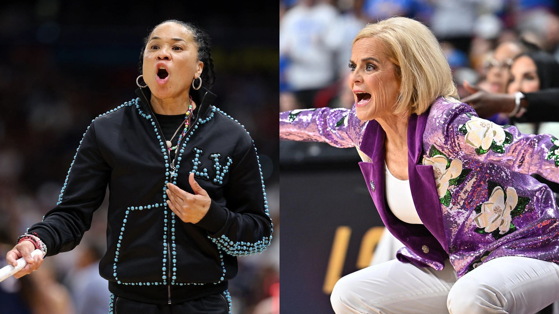 South Carolina HC Dawn Staley, LSU coach Kim Mulkey