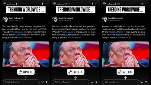 Paul Heyman shares Scott Fishman's appreciation post on his Instagram story.