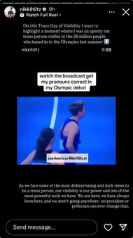 Screenshot of Nikki Hiltz's Instagram Story/ Source: Instagram/ @nikkihiltz