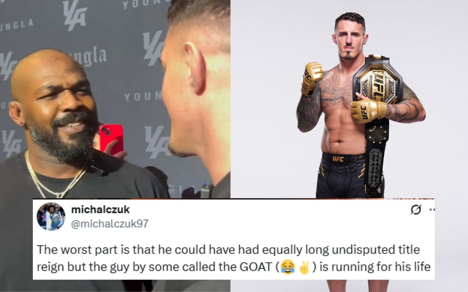 Jon Jones (left) is receiving criticisms from fans as Tom Aspinall (right) has become the longest reigning interim champion in UFC history [Images courtesy: @AspinallMMA on Instagram]