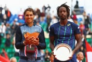 Winner Rafael Nadal of Spain poses with the trophy alongside runner-up Gael Monfils of France after the singles final match during day eight of the Monte Carlo Rolex Masters. - Source: Getty
