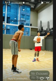 Renowned athletic trainer Chris Brickley working out with Kiyan Anthony (SourceL IG/ cbrickley603)