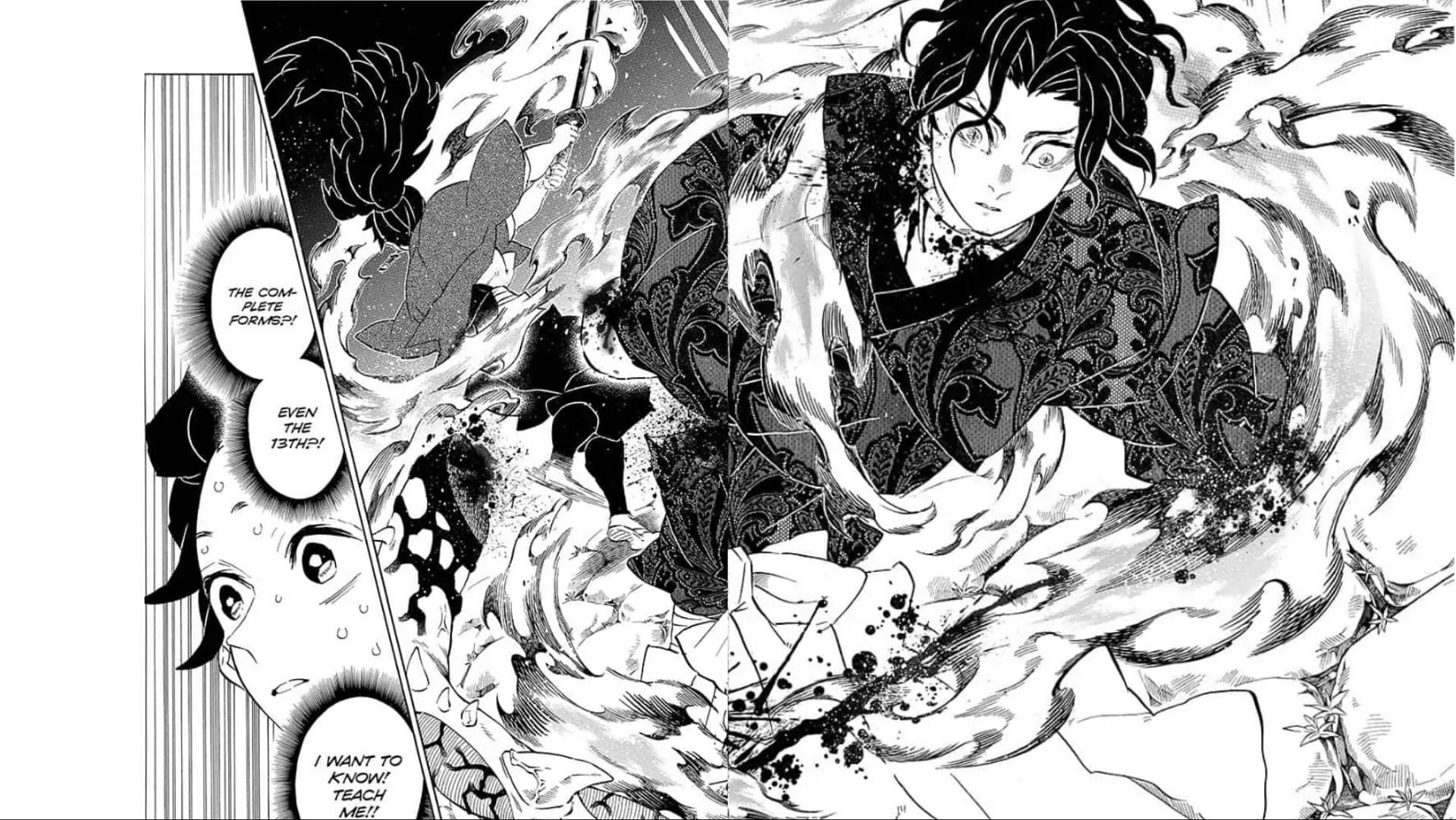 Yoriichi using the 13th Form of Sun Breathing on Muzan in the Demon Slayer manga (Image via Shueisha)