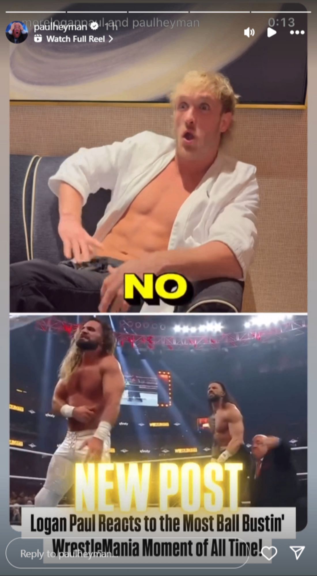 Logan Paul reacts to the moment of betrayal {Photo Credits: Paul Heyman&#039;s Instagram Story]