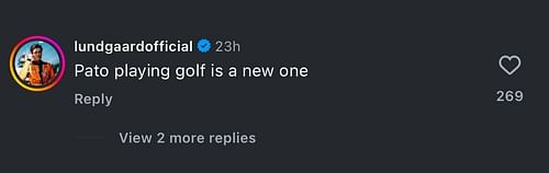 Screengrab of Christian Lundgaard's comment under Pato O'Ward's Instagram post (@patriciooward)
