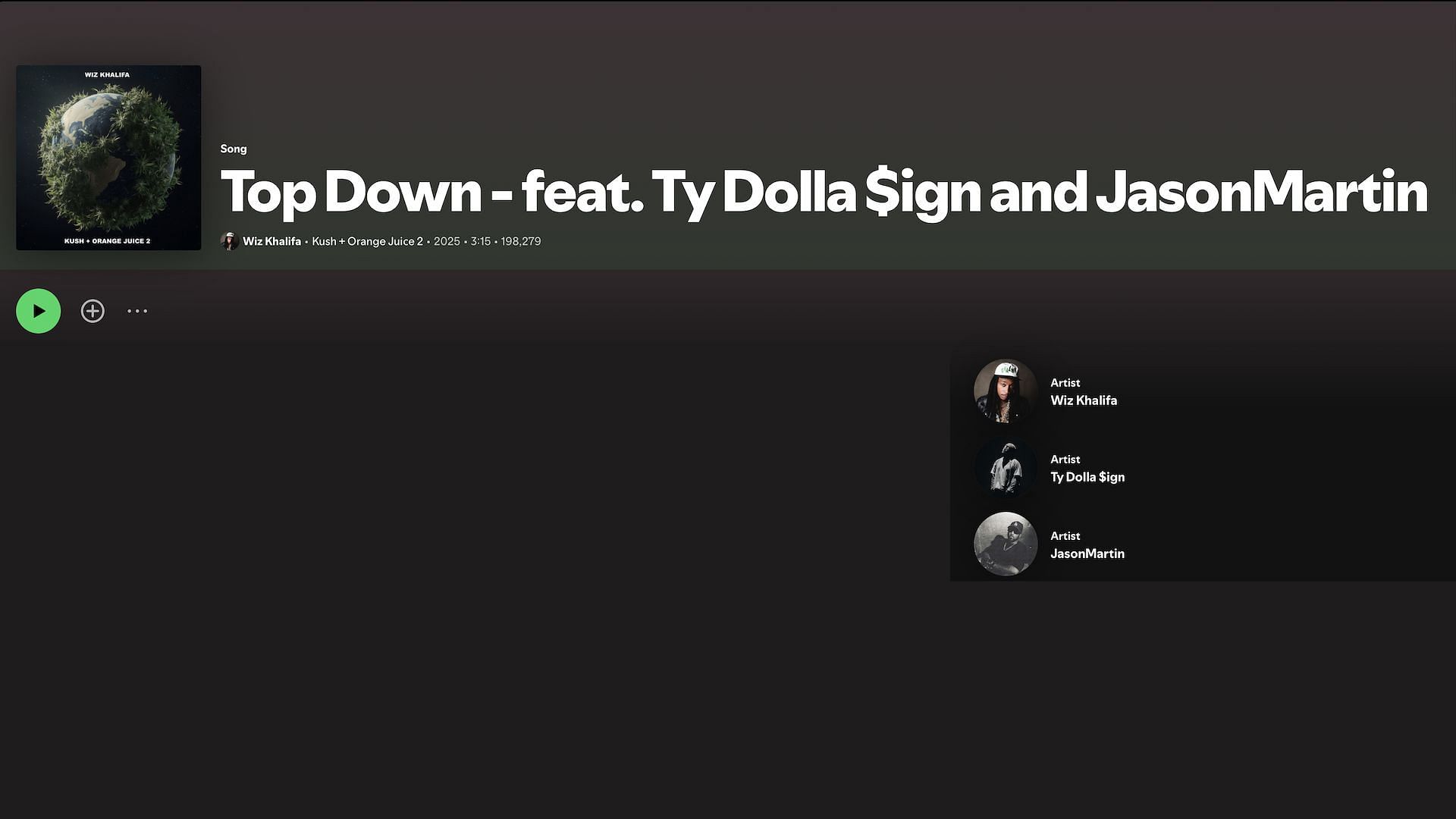 Track 5 on Wiz Khalifa&#039;s 2025 mixtape &#039;Kush + Orange Juice 2&#039; (Image via Spotify)