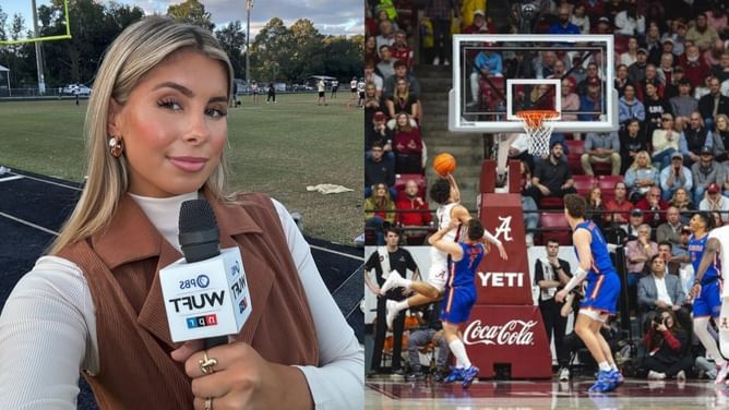WATCH: Viral Florida reporter Talia Baia resists celebrating Gators' national championship title because of "press box" rules