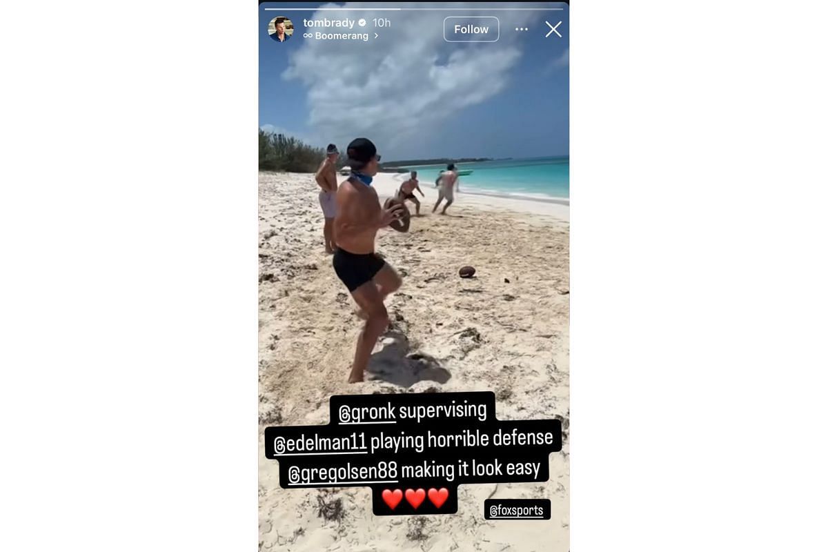 Tom Brady takes shot at Julian Edelman's "horrible defense" as Rob Gronkowski, Greg Olsen enjoy beach football, Instagram