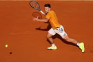 Miomir Kecmanovic of Serbia plays a forehand against Frances Tiafoe of United States in the Men's Singles First round match during day three of the Rolex Monte-Carlo Masters. Source: Getty