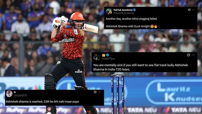 "Another day, another blind slogging failed" - Fans troll Abhishek Sharma for his duck in CSK vs SRH IPL 2025 match