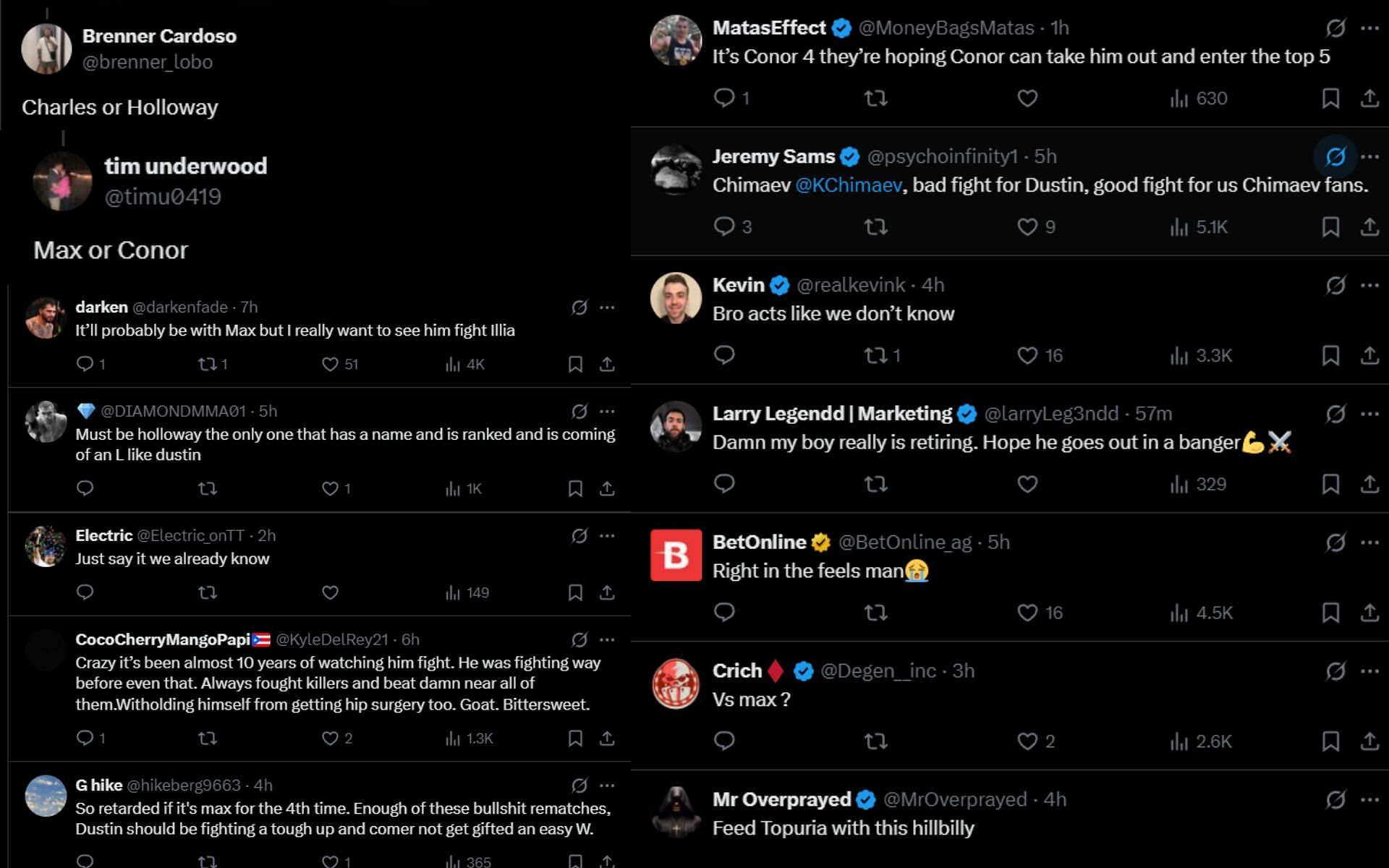 Fans speculate on Dustin Poirier&#039;s last fight in the UFC. [Screenshots courtesy: @Home_of_Fight on X]