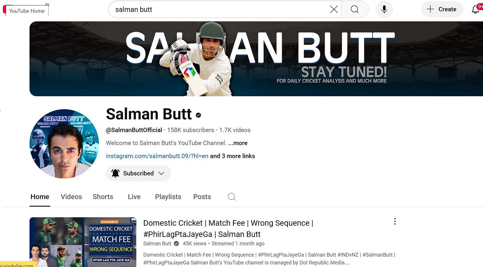 Screenshot of Salman Butt's YouTube page - Source: Samlan Butt/YT