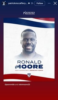 Patrick McCaffery reacts to news of Ronald Moore's hiring