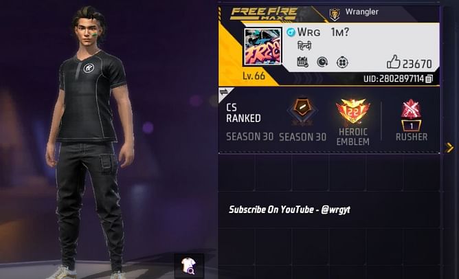 WRG की Free Fire MAX ID, स्टैट्स, यूट्यूब चैनल और अन्य जानकारी