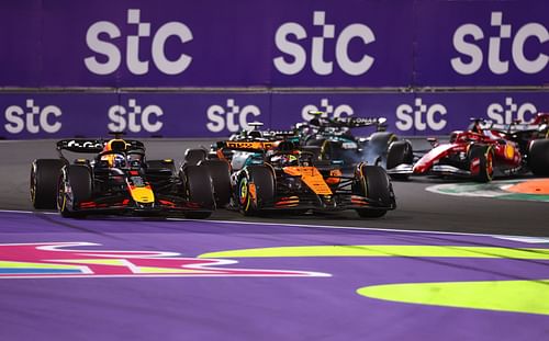 Max Verstappen and Oscar Piastri go side-by-side at the F1 Grand Prix of Saudi Arabia - Source: Getty