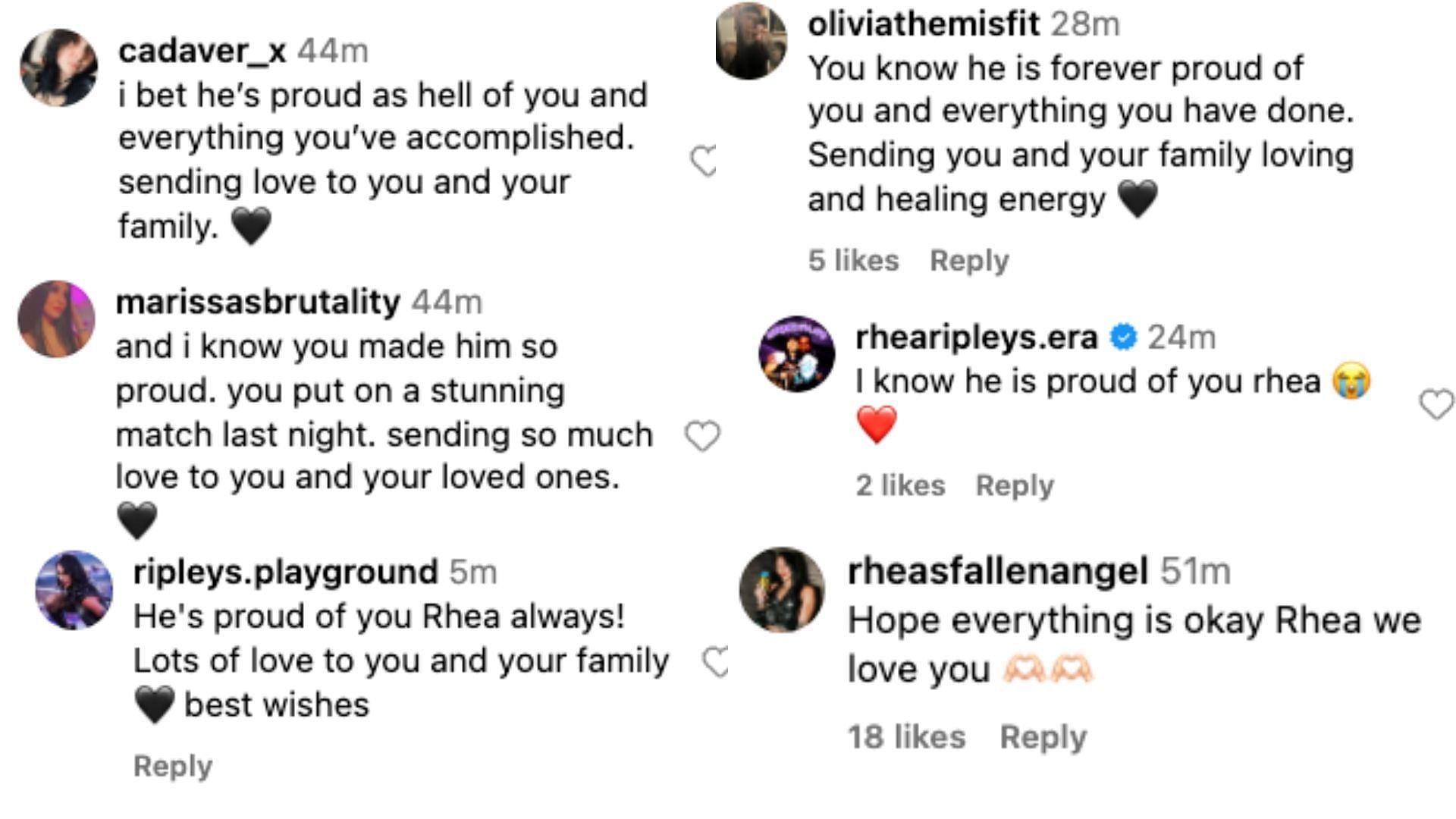 Wrestling fans sent supportive messages to Ripley following RAW. [Image credit: Rhea Ripley&#039;s Instagram]