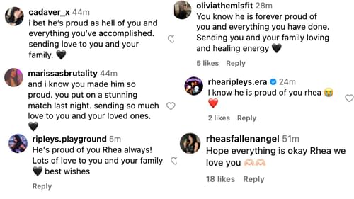 Wrestling fans sent supportive messages to Ripley following RAW. [Image credit: Rhea Ripley's Instagram]