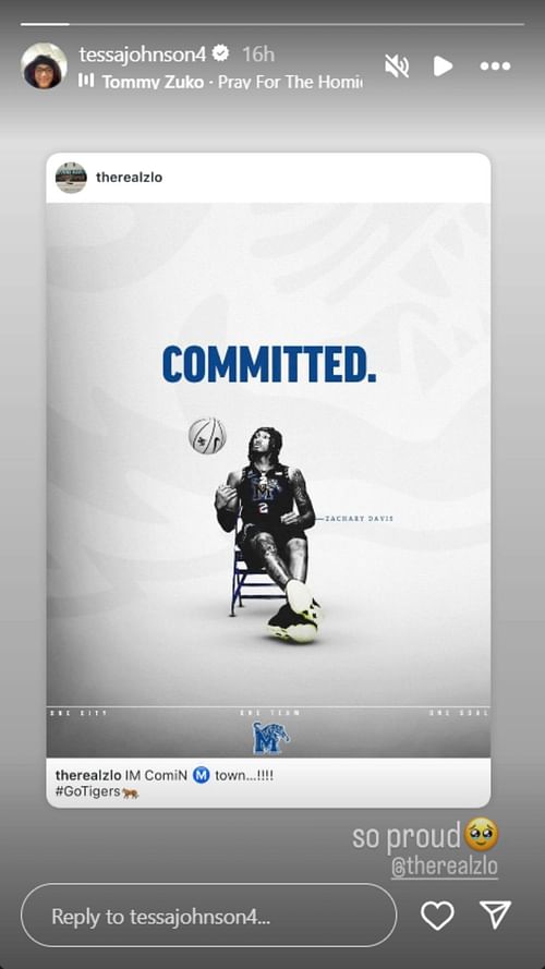 Tessa Johnson reacts as her boyfriend joins the Memphis Tigers | @therealzlo/ig