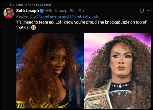 Nia Jax reacts to Naomi's new look (Photo credit: X/Twitter)