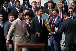 VP JD Vance nearly fumbles Ohio State's national championship trophy during Ryan Day & Co.'s White House visit