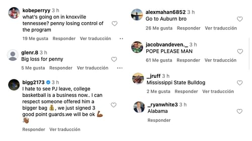 Fan reactions to PJ Haggerty's transfer portal decision. - Source: Instagram/@transferportal
