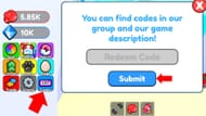 The Codes tab is indicated by the ABX icon (Image via Roblox)