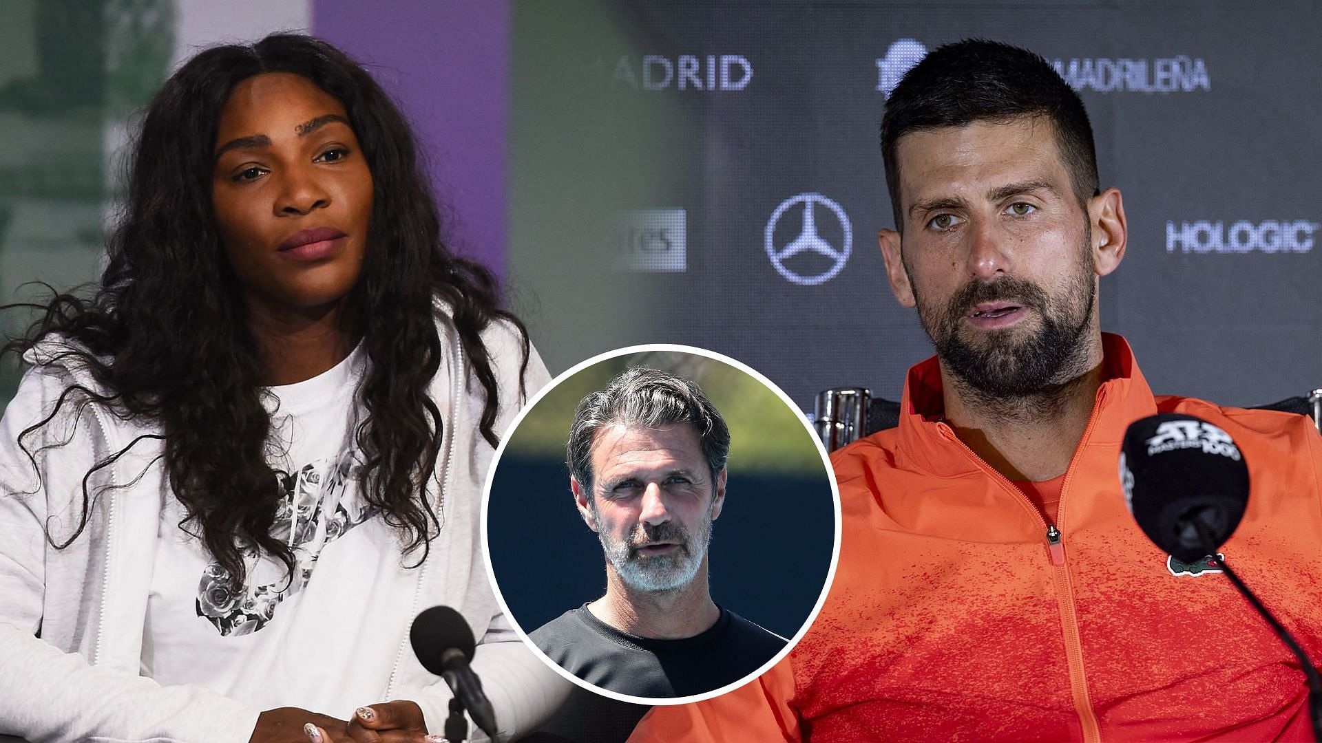Serena Williams (L) Patrick Mouratoglou (inset) Novak Djokovic (R) | Getty