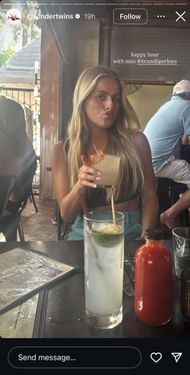 Hanna Cavinder shares a photo of herself out to happy hour drinks with sister Brandi on her IG story
