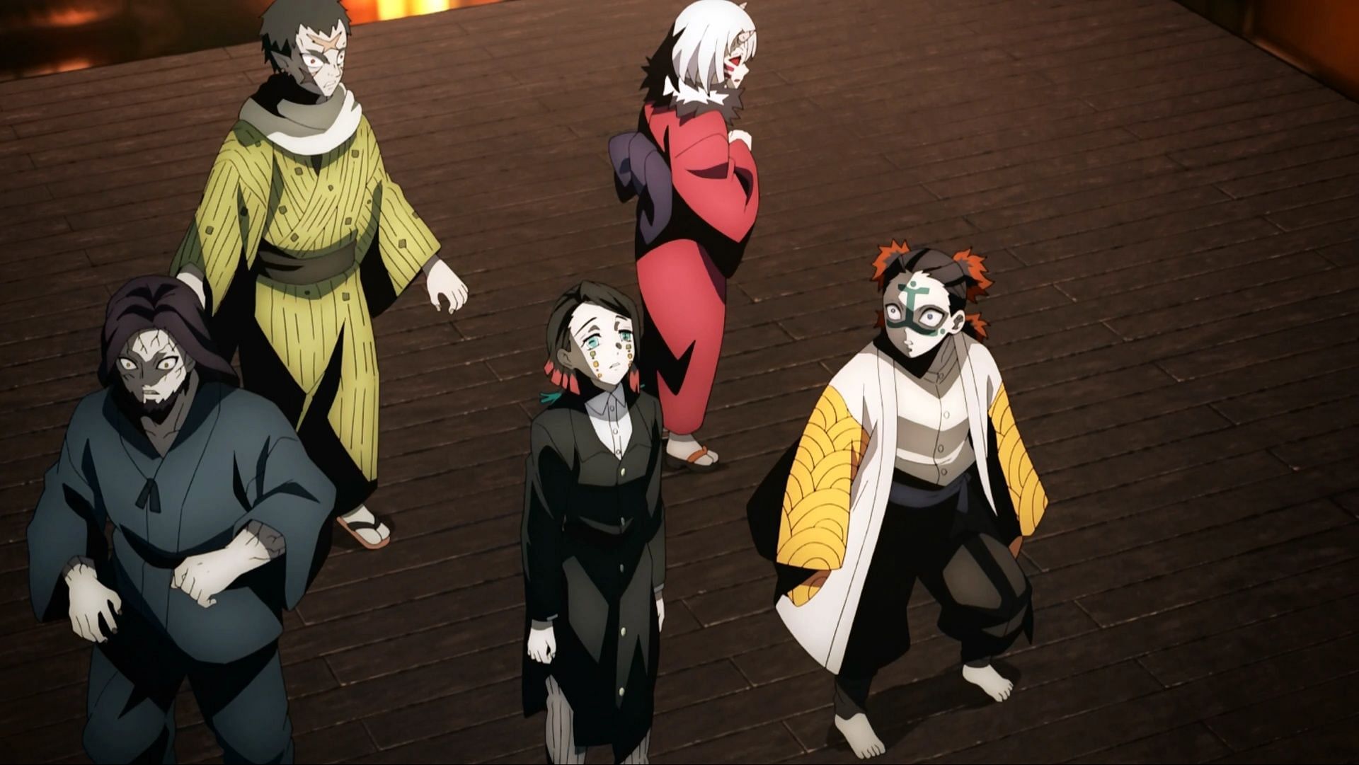 The Lower Moon from Demon Slayer gathered at the Infinity Castle after Rui&#039;s death (Image via Ufotable)