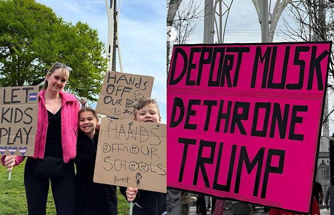In Photos: JT Brown's wife Lexi and sons join thousands in protest against Donald Trump & Elon Musk in Seattle