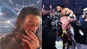Roman Reigns seen breaking character with Seth Rollins and CM Punk at WrestleMania 41