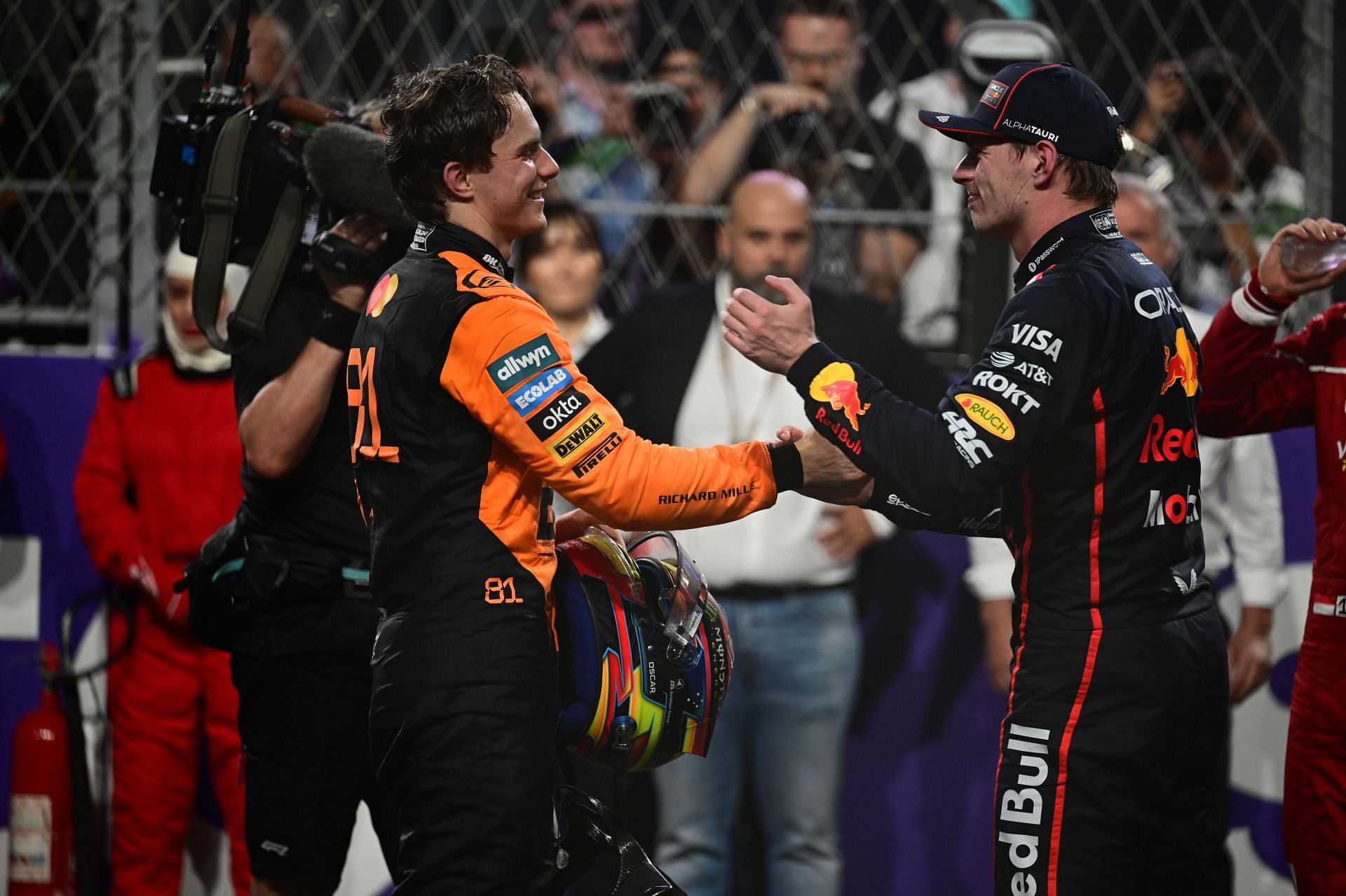 Oscar Piastri [L] with Max Verstappen [R] at F1 Grand Prix of Saudi Arabia - Source: Getty