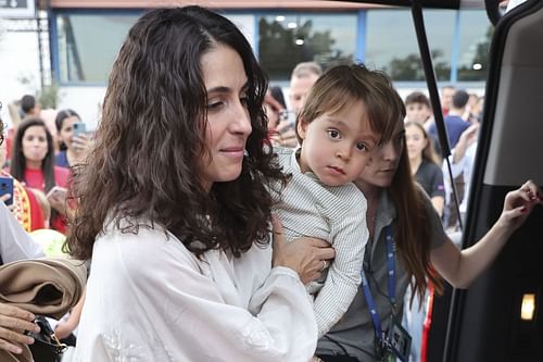 The Spaniard's wife Maria pictured with their son at the 2024 Davis Cup Finals - Image Source: Getty