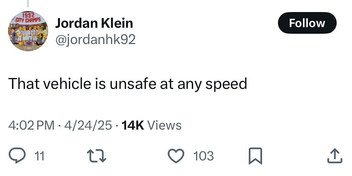 A post on X calls cybertrucks unsafe