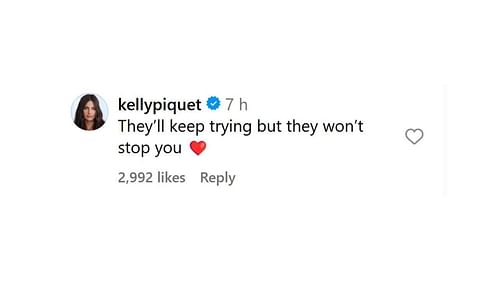 Kelly Piquet's comment on Max Verstappen's social media post after the 2025 Saudi Arabian GP (@kellypiquet on Instagram)