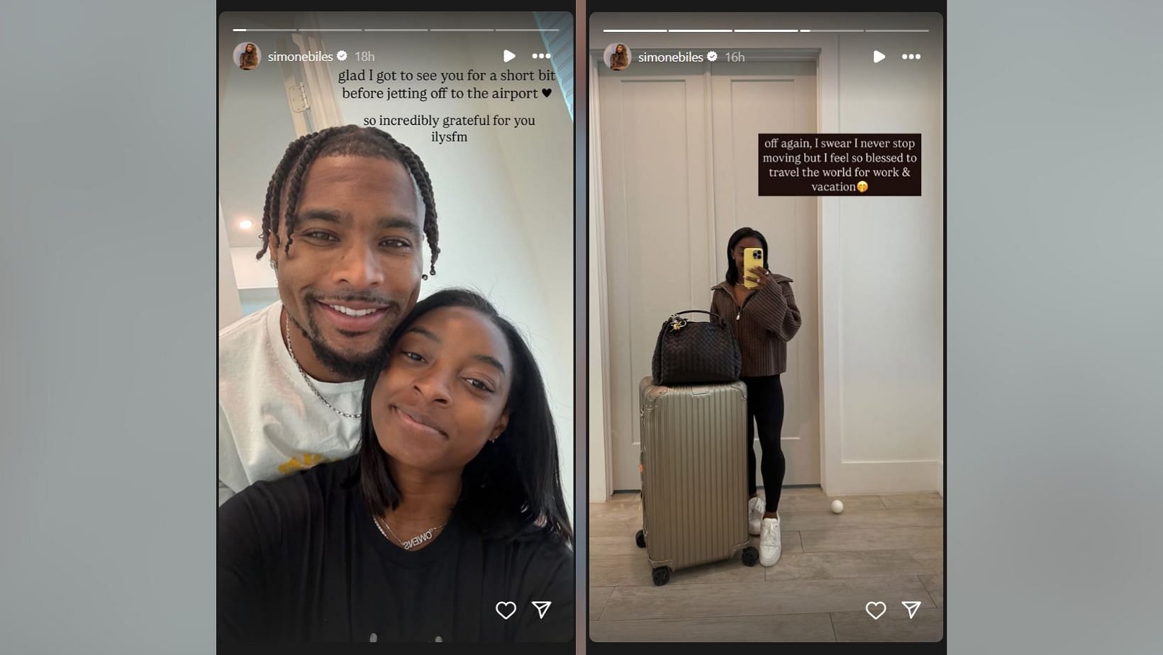 Simone Biles admires &#039;short bit&#039; time with Jonathan Owens before jetting off to work (Image Credit: Biles/IG)