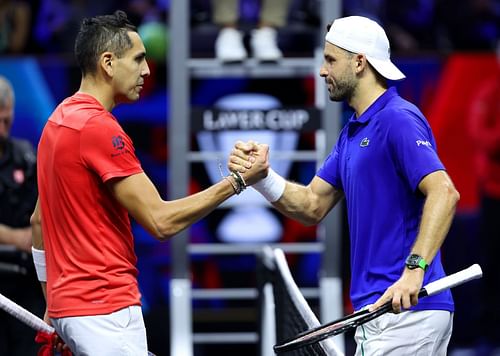 Alejandro Tabilo (Red) and Grigor Dimitrov (Blue) at the Laver Cup 2024 - Source: Getty