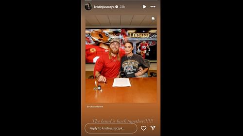 Kristin Juszczyk shared her excitement for George Kittle's new contract extension.(Photos via Juszczyk's Instagram Story)