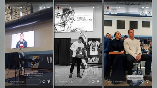 Olivia Culpo recalls 'bawling' during Christian McCaffrey's high school jersey retirement (Image Source: Culpo/IG)