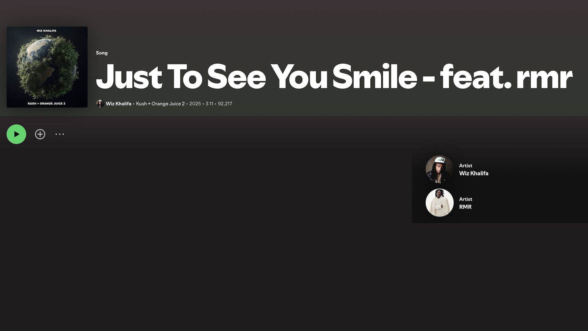 Track 16 on Wiz Khalifa&#039;s 2025 mixtape &#039;Kush + Orange Juice 2&#039; (Image via Spotify)