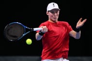 COPENHAGEN, DENMARK - JANUARY 31: Elmer Moller of Denmark plays a forehand in his game against Miomir Kecmanovic of Serbia during day 1 of the Davis Cup Qualifier first round match. Source: Getty