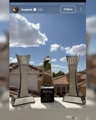 Koa Peat flaunts his 3x Gatorade POY awards ahead as the Arizona Wildcats signee prepares to join Bryce James in college. (Image via Instagram @koapeat)