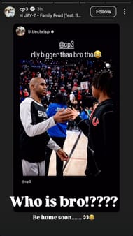 Chris Paul reacts to a joke posted by his son on Instagram. Credit: Paul/IG
