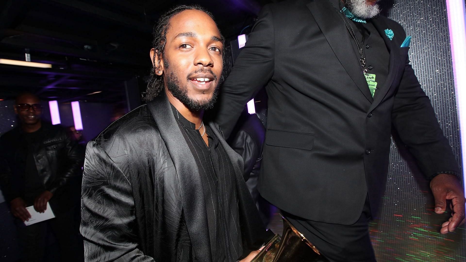 Recording artist Kendrick Lamar poses backstage at the 60th Annual GRAMMY Awards at Madison Square Garden on January 28, 2018, in New York City. (Image via Getty/Christopher Polk)