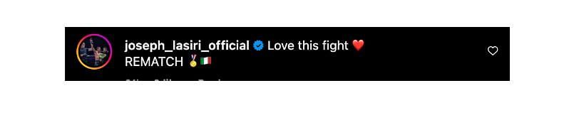 Screenshot of Joseph Lasiri&#039;s comment. [ONE Championship/Instagram]
